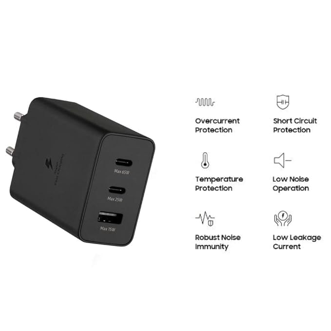 Original 65W Super Fast 3 Port Charging Adapter for Samsung Galaxy | S23 Ultra / S23 / S23+ / S22 / S22 Ultra / S22+ (Only Adapter)