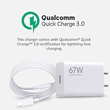 MI Xiaomi 67W Fast Charger USB-C Charging Adapter - Quick Charge 4.0 Power Delivery PD Charger with Cable for Redmi Note, Poco, Mi Phone Series (White)