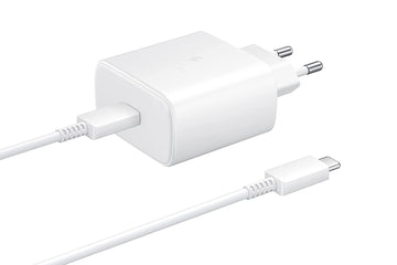 45W Super Fast Charger with Type-C Cable – Compatible with Samsung Galaxy S22 Ultra/S21 Plus/Note 20 Ultra/S20 Series – White