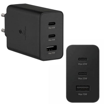 Original 65W Super Fast 3 Port Charging Adapter for Samsung Galaxy | S23 Ultra / S23 / S23+ / S22 / S22 Ultra / S22+ (Only Adapter)