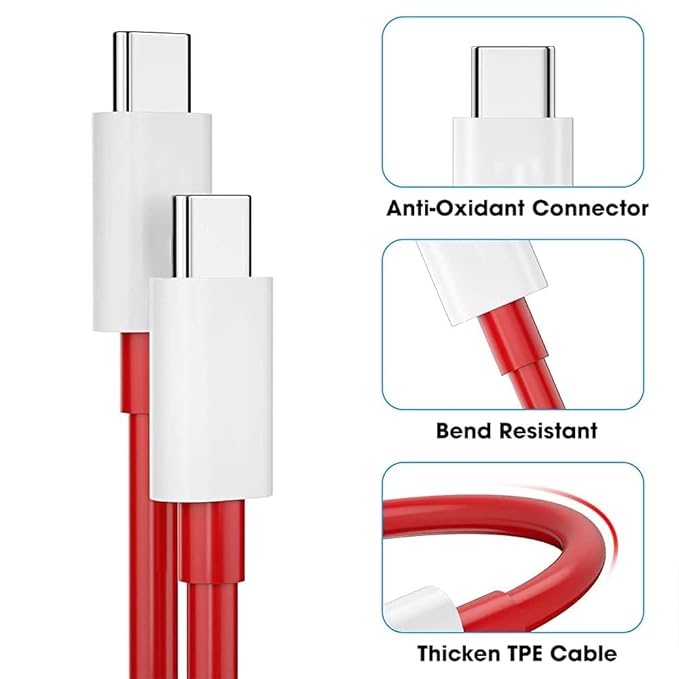 65W Oneplus Dash Warp Charge Cable, 6.5A Type-C To Usb C Pd Data Sync Fast Charging Cable Compatible With One Plus 8T/ 9/ 9R/ 9 Pro/ 9Rt/ 10R/ Nord & For All Type C Device Red, 1 Meter