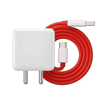 WSOKO Warp Charge 65W Fast Charger with Type-C Cable | Compatible with OnePlus 9/9 Pro/8T/ Nord 2/ CE 2/ 10R | Ultra-Fast Charging Adapter with USB-A to USB-C Cable – Red & White