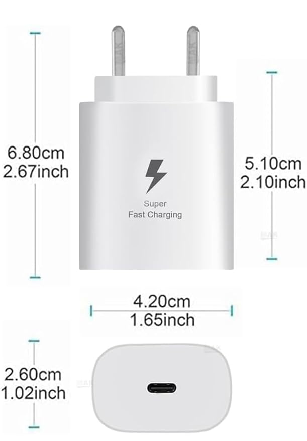 25W Charger for Samsung 25W USB Travel Adapter for Cellular Phones - White(onlyAdapter) Type C