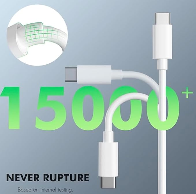 WSOKO USB Type C to Type C Cable, 65W fast charging for iPhone 15/16, Samsung phones, Laptops and Smartphones, White (only Cable)