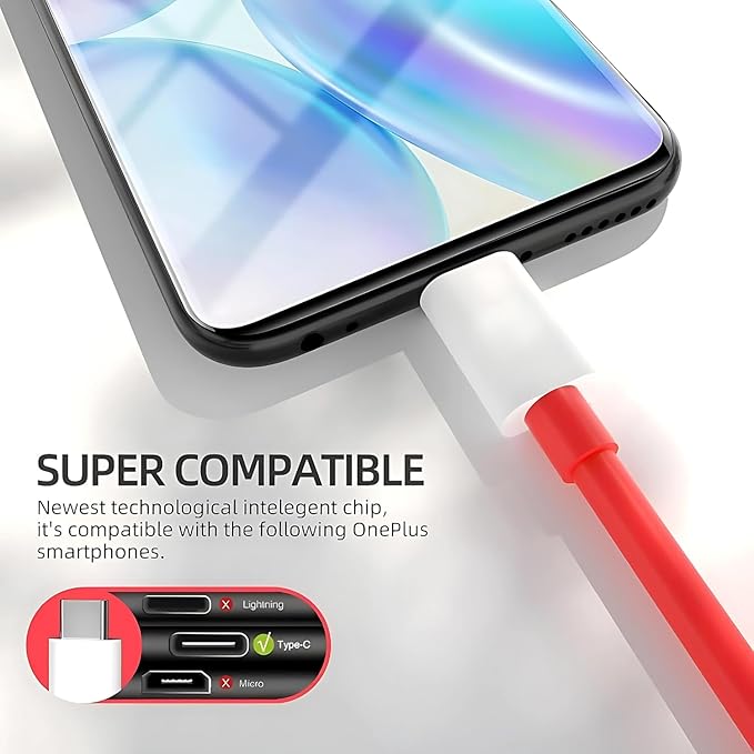 WSOKO Oneplus Original Fast 80W USB C to Type C Data Sync Fast Charging Charger Cable for One Plus 12,12r,11,11r,10r,10t,10,10 pro,9 Pro,8,8T,7t,7t Pro,6,Nord,4,3,2,2t,Ce2 Lite,Ce3 lite, Red