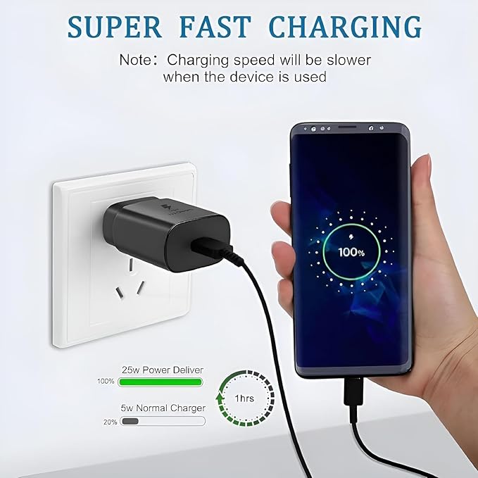 Samsung 25W Pd Fast Charging Adapter with 1M Type C to C Cable Compatible with Galaxy S25, A56, A16, A06, M05,M06, M16,F16,F05,F06 & Other 25 watt USB C Devices, Superfast Mobile Phone Charger, Black
