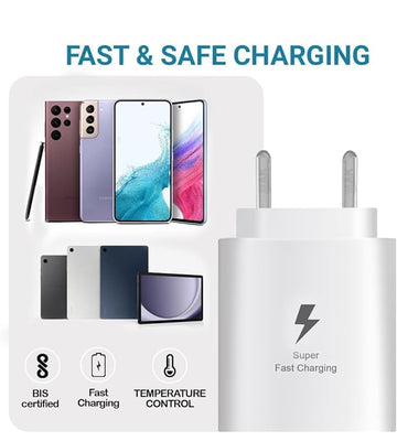 25W Charger for Samsung 25W USB Travel Adapter for Cellular Phones - White(onlyAdapter) Type C