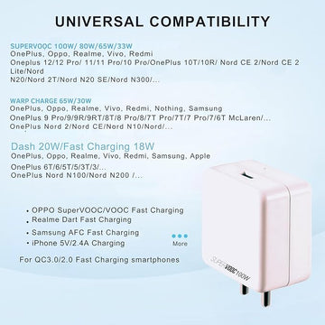 80W SUPERVOOC Charger Compatible with Infinix, Realme, Redmi, Nothing, Oppo, & Other Smartphones | C Type Charger Supports Dash,Warp, Vooc, 80 w Charger, White Cable NOT Include