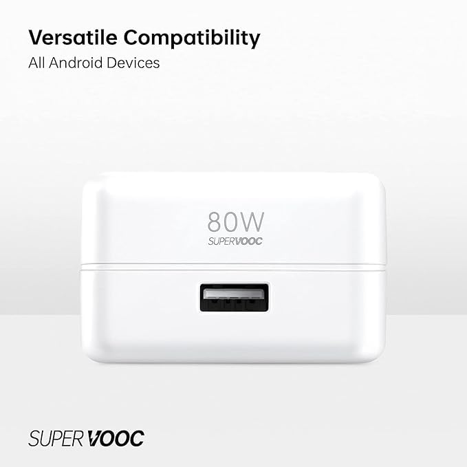 WSOKO 80W Ultra Fast Super VOOC Type-C Charger Compatible for Oppo Reno10 /Reno10pro /Reno11 /Reno12 /Reno 8 /Reno8T /Reno7.Adaptive Fast Charging, Dash, VOOC Charger with 1 Meter Type C USB Data Cable.