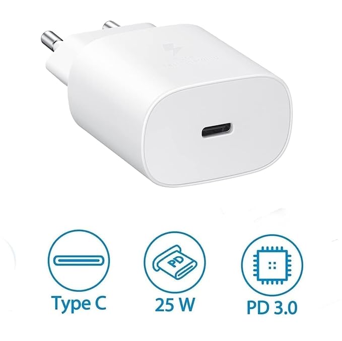 WSOKO 25W C-Type Super Fast Adapter Compatible with Samsung Galaxy S/A/M/F Series | Super Fast Charger Adapter for S23/S22/S21/21 fe/S20/M14 5G/M34/M54/M53/M33/M13/A34